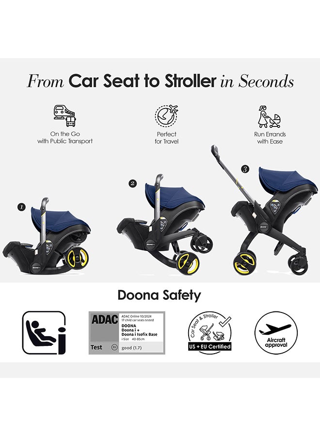 Doona+ Baby Car Seat and Travel Stroller, Convertible 0+ Infant Car Seat and Pram Combo, 5-Point Harness, Ergonomic Pushchair and Travel System, Royal Blue, ISOFIX Base Sold Separately - Image 3