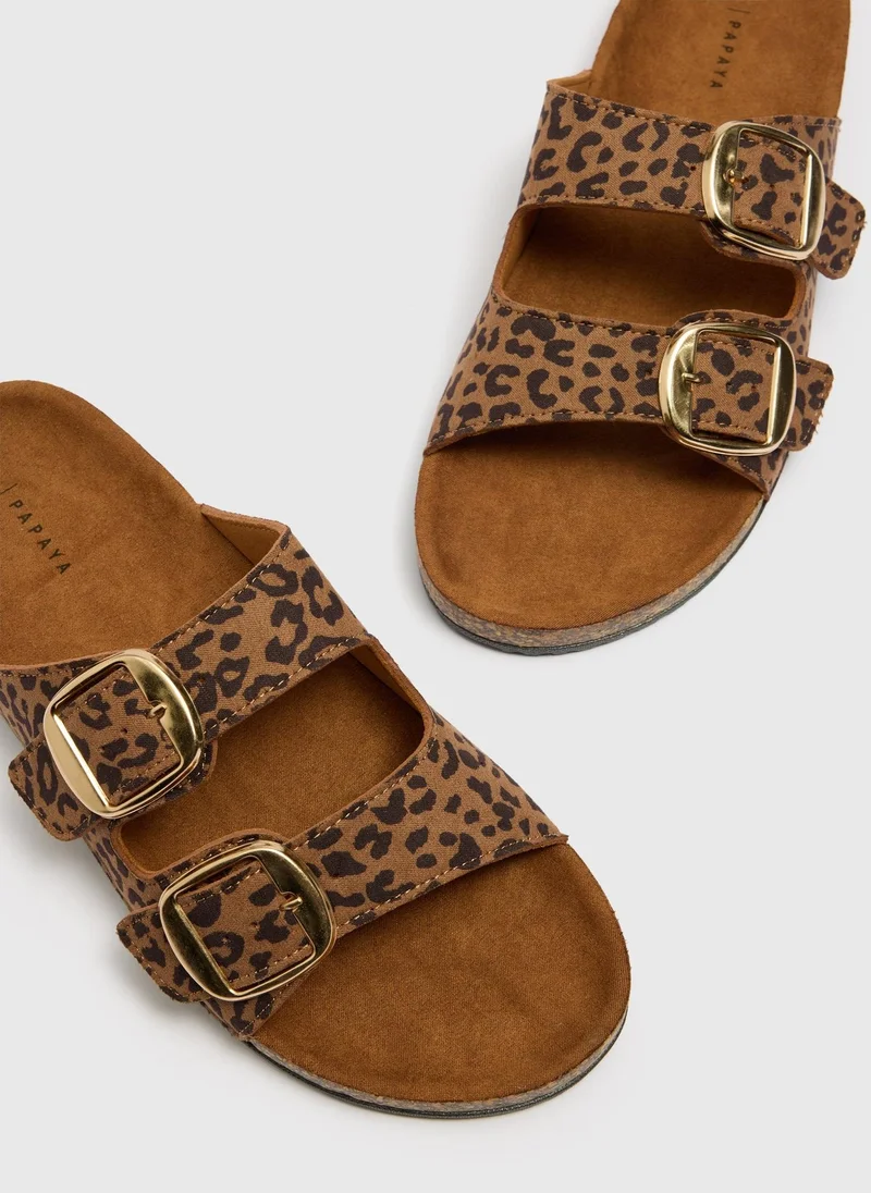 Matalan Brown Leopard Double Buckle Sandals