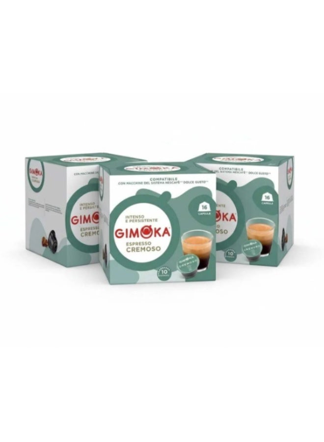 Gimoka Espresso Cremoso Coffee Capsules, Compatible with Dolce Gusto — 48 Capsules (3×16)