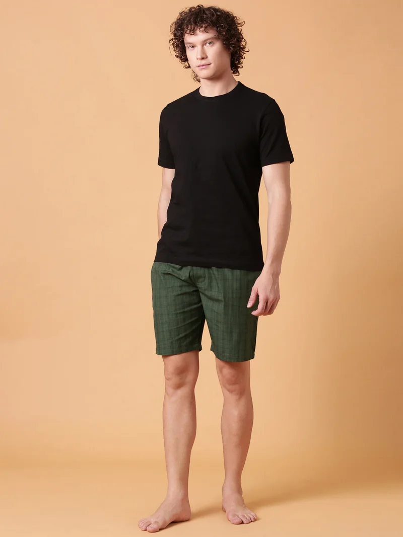 Joven Forest Green JOVEN Men Checked Cotton Lounge Shorts  | Best Price UAE