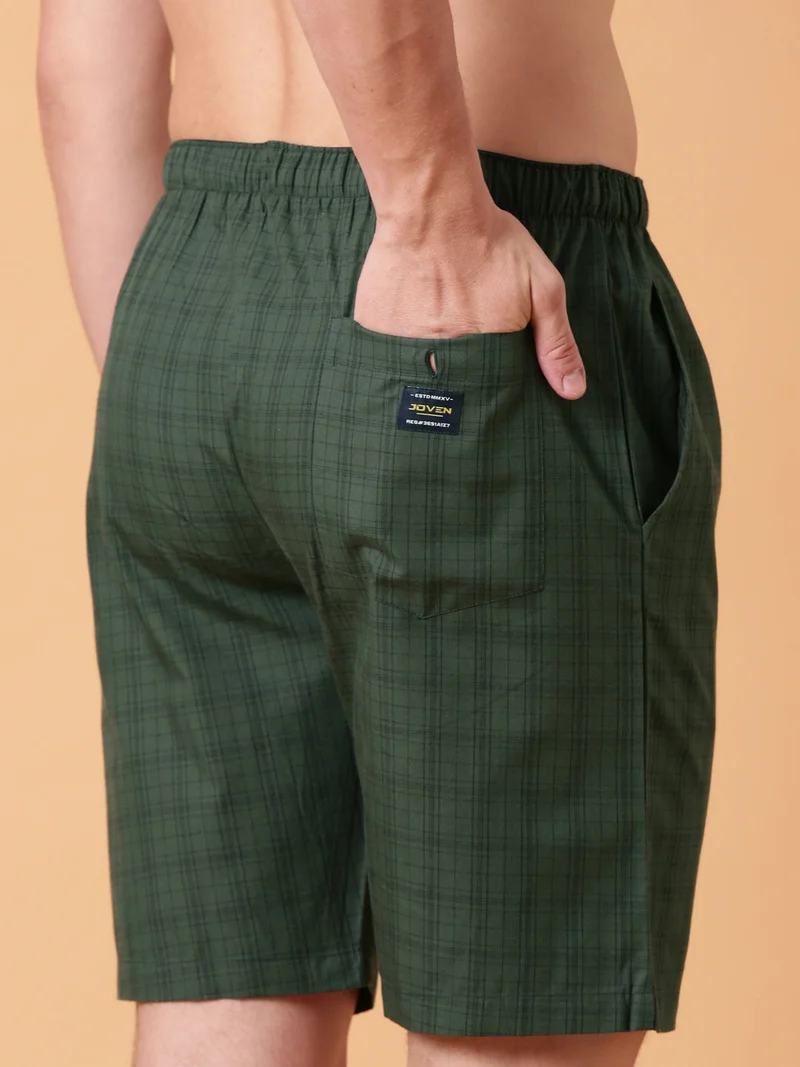 Joven Forest Green JOVEN Men Checked Cotton Lounge Shorts  | Best Price UAE