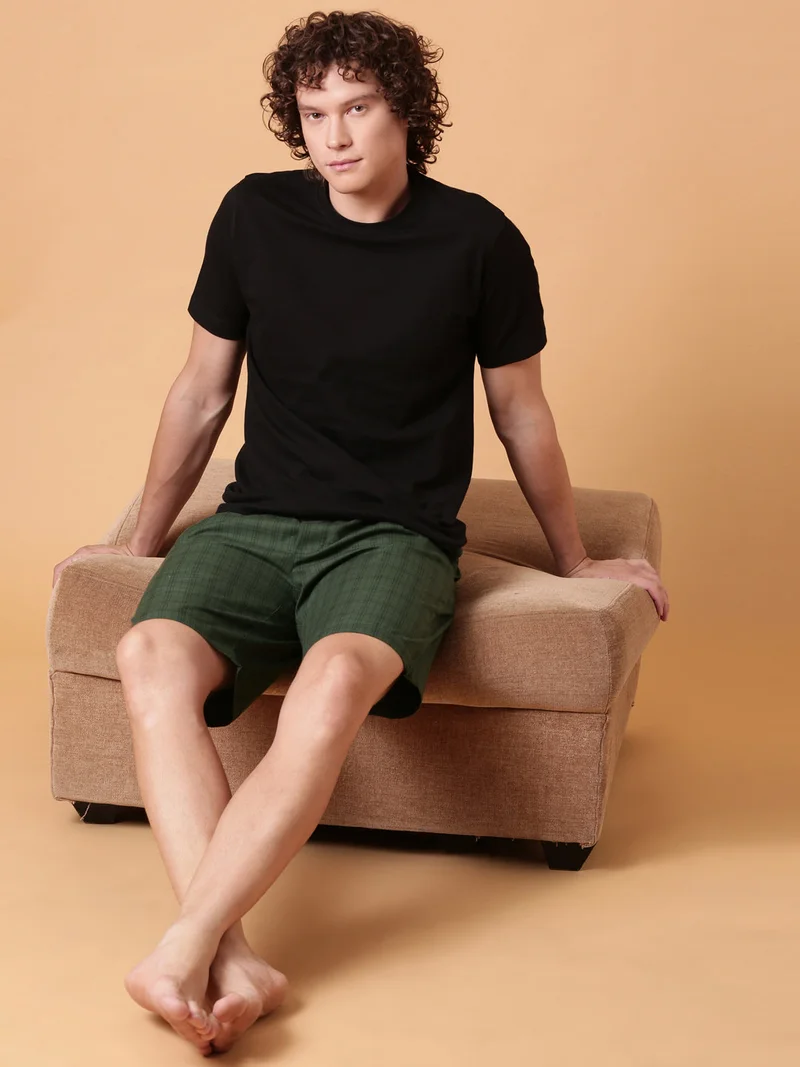 Joven Forest Green JOVEN Men Checked Cotton Lounge Shorts  | Best Price UAE