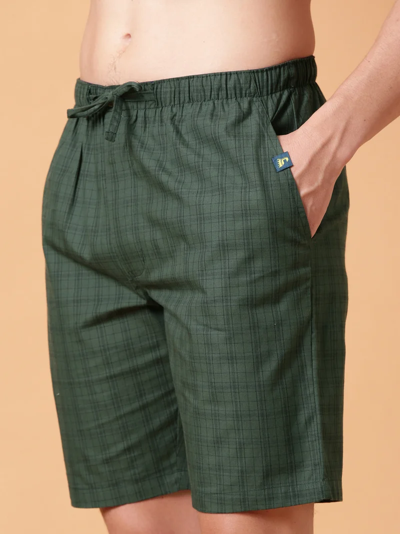 Joven Forest Green JOVEN Men Checked Cotton Lounge Shorts  | Best Price UAE