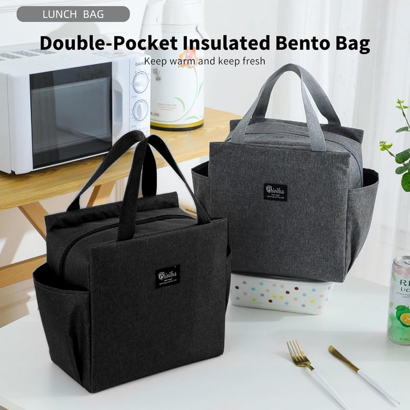 Lunch Bags Insulated Lunch Bag Tote Bag For Adult,Men,Women,Reusable Leakproof Handbags Case For Work Office School Picnic Travel(Black) - Image 2