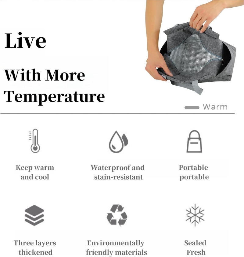 Lunch Bags Insulated Lunch Bag Tote Bag For Adult,Men,Women,Reusable Leakproof Handbags Case For Work Office School Picnic Travel(Black) - Image 3