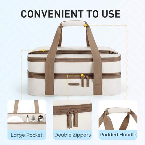 TOURIT Double Decker Insulated Casserole Carrier for Hot or Cold Food Expandable Thermal Food Carrier for Picnic Cookouts Potluck Parties Fits 9" x 13" Baking Dish - Image 4