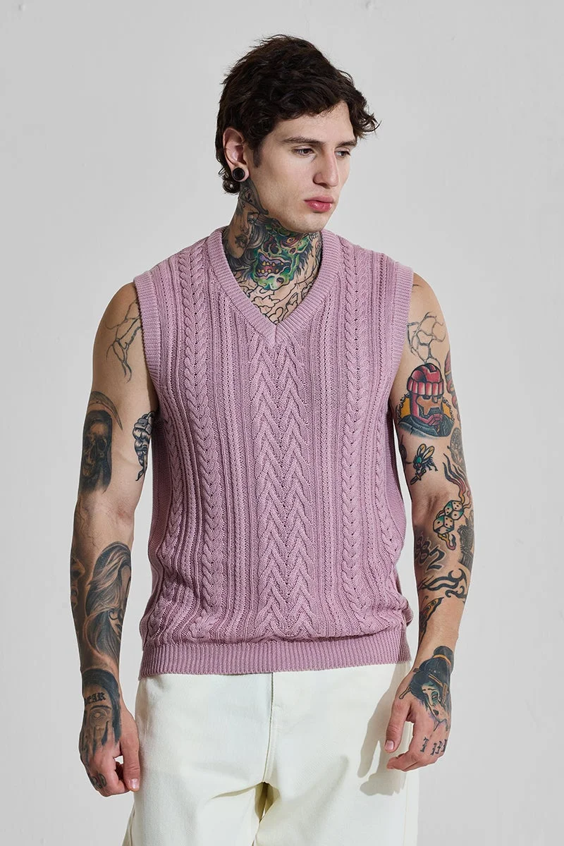 سنيتش Bordeaux Mauve Cable Knitted Sweater Vest