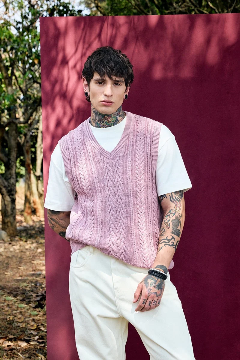 سنيتش Bordeaux Mauve Cable Knitted Sweater Vest