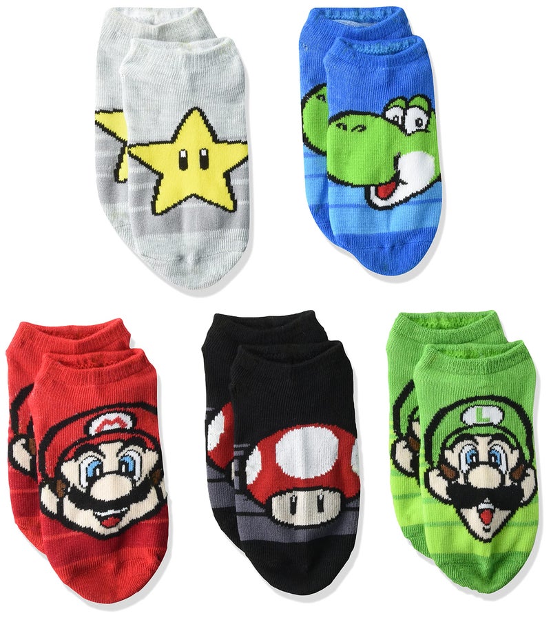 Mario boys Mario 5 Pack No Show Socks, Multi, 6-8.5 US - Image 2