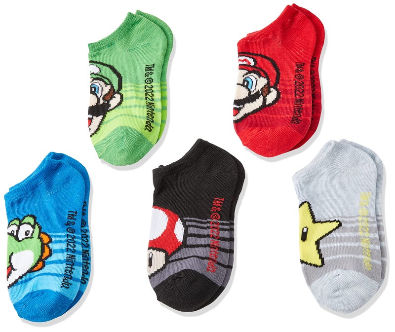 Mario boys Mario 5 Pack No Show Socks, Multi, 6-8.5 US - Image 1