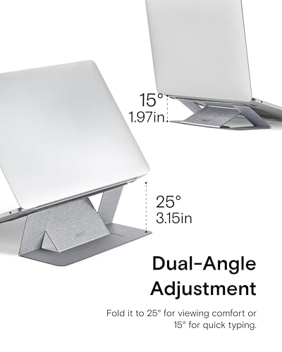 MOFT Laptop Stand for Desk, Adhesive MacBook Computer Stand with 2 Adjustable Viewing Angles, Foldable and Portable Laptop Riser Compatible with 11"-16" Laptops, Silver(Adhesive Version) - Image 5