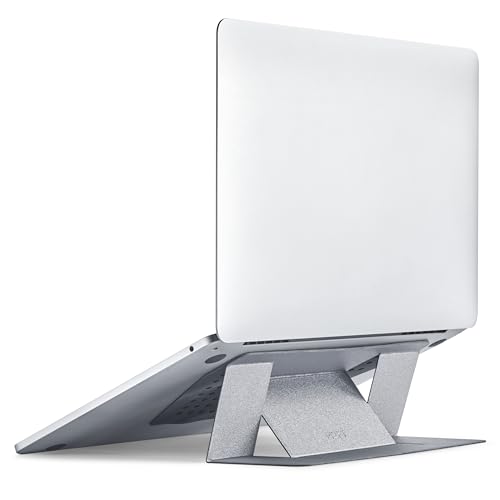 MOFT Laptop Stand for Desk, Adhesive MacBook Computer Stand with 2 Adjustable Viewing Angles, Foldable and Portable Laptop Riser Compatible with 11"-16" Laptops, Silver(Adhesive Version) - Image 1