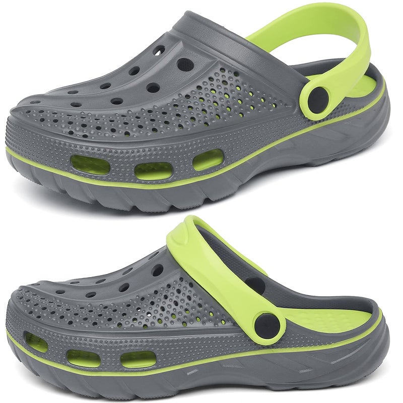 ChayChax Men's and Women's Arch Support Clogs Garden Shoes Slip-on Outdoor Beach Slippers with Removable Cushion Footbed, Black Grey, 9.5-10.5 Women/8-9 Men - Image 3