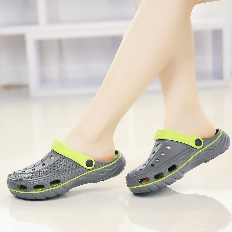 ChayChax Men's and Women's Arch Support Clogs Garden Shoes Slip-on Outdoor Beach Slippers with Removable Cushion Footbed, Black Grey, 9.5-10.5 Women/8-9 Men - Image 2