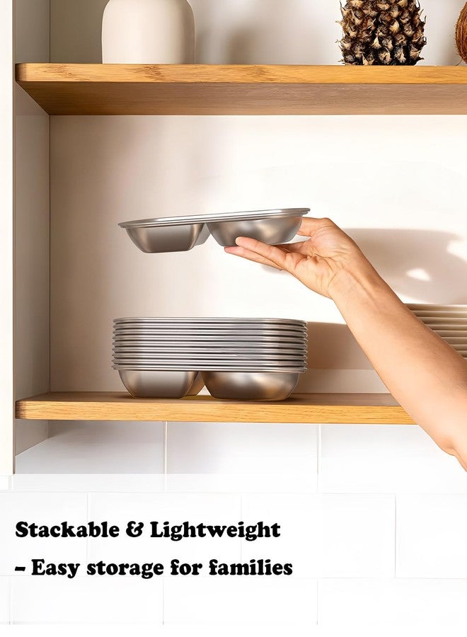 Bakpoco 2PCS Stainless Steel Toddler Plates with 2 Dividers, Kids Plates for Snack Portion Control, Small Divided Plate for Baby Feeding & Adults Camping, Non-toxic Dishwasher Safe Metal Dish - Image 5