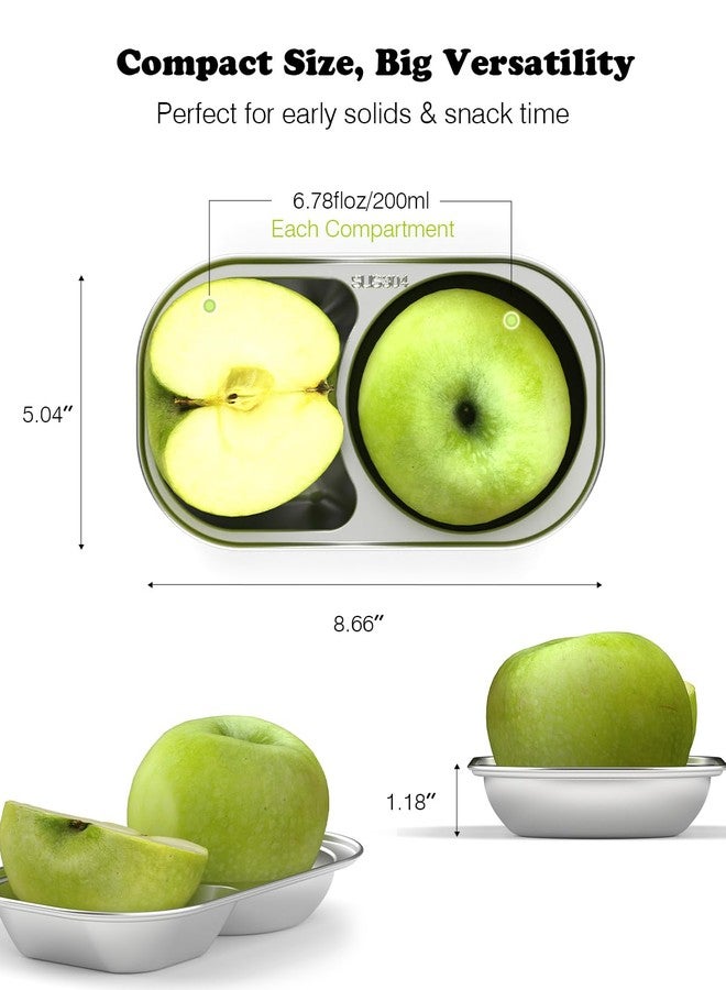Bakpoco 2PCS Stainless Steel Toddler Plates with 2 Dividers, Kids Plates for Snack Portion Control, Small Divided Plate for Baby Feeding & Adults Camping, Non-toxic Dishwasher Safe Metal Dish - Image 2