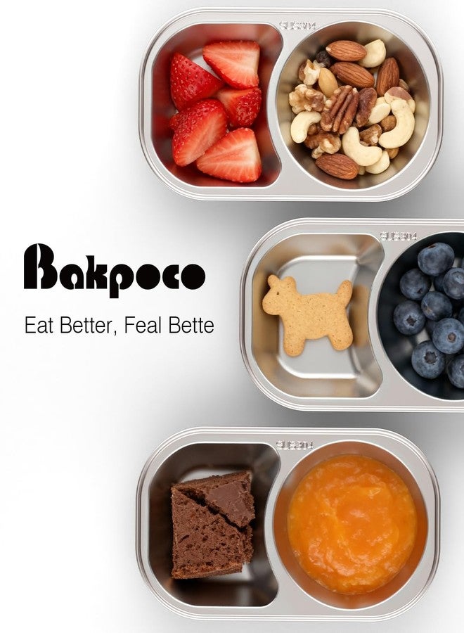Bakpoco 2PCS Stainless Steel Toddler Plates with 2 Dividers, Kids Plates for Snack Portion Control, Small Divided Plate for Baby Feeding & Adults Camping, Non-toxic Dishwasher Safe Metal Dish - Image 3