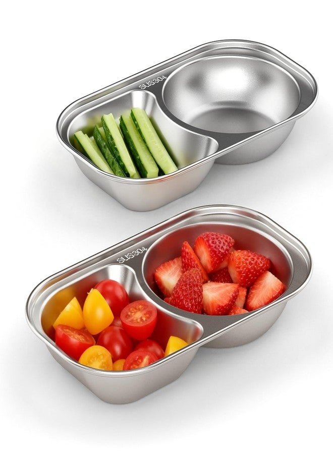Bakpoco 2PCS Stainless Steel Toddler Plates with 2 Dividers, Kids Plates for Snack Portion Control, Small Divided Plate for Baby Feeding & Adults Camping, Non-toxic Dishwasher Safe Metal Dish - Image 1