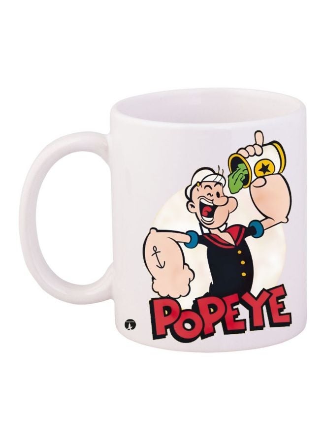 Popeye Cartoon Printed Coffee Mug White/Red/Black 11ounce