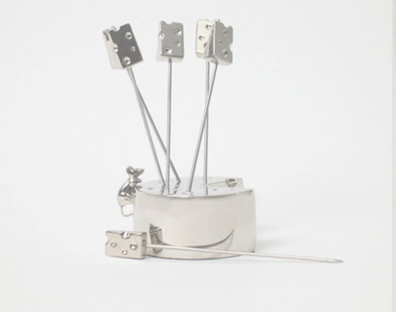 Elegance Silver Set of 8 Silver Mouse Cheese Picks with Crystal - Image 3