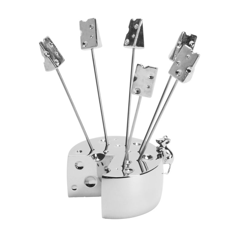 Elegance Silver Set of 8 Silver Mouse Cheese Picks with Crystal - Image 1
