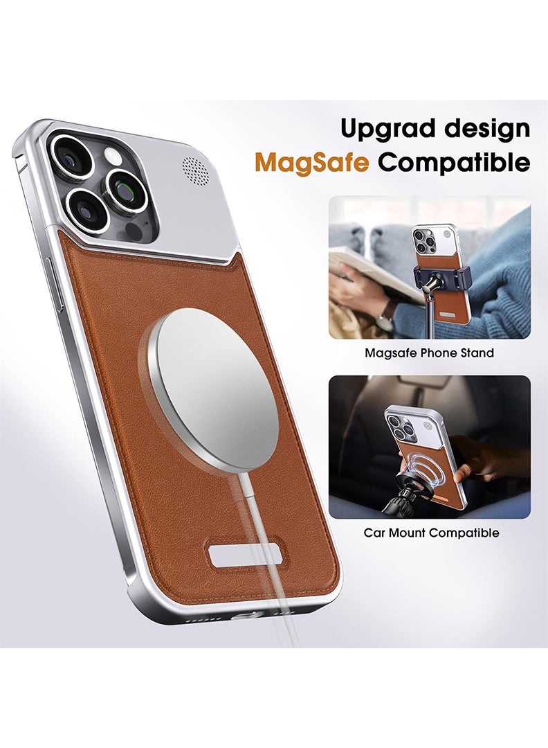 Case Up حافظة جلدية من سبائك الألمنيوم للطائرات لجهاز iPhone 16 Pro Max، حافظة معدنية رفيعة، حافظة هاتف خفيفة الوزن، متوافقة مع Magsafe، مع موزع عطر مدمج، فضي تيتانيوم - Image 5