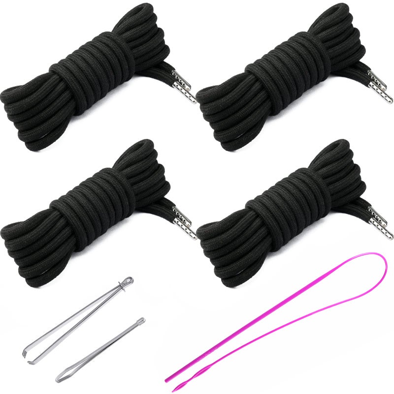 Anjpuy 4 Pcs 53'' Drawstring Cords Replacement Drawstrings in 10 Colors facor,with 3 Style Easy Threader for Sweatpants Shorts Pants Hoodies(Black) - Image 1