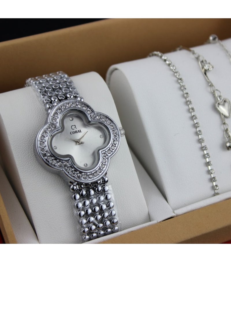 كورال طقم  ساعة نسائي مكون من -ساعة - فان كليف-مع  مجموعة اساور