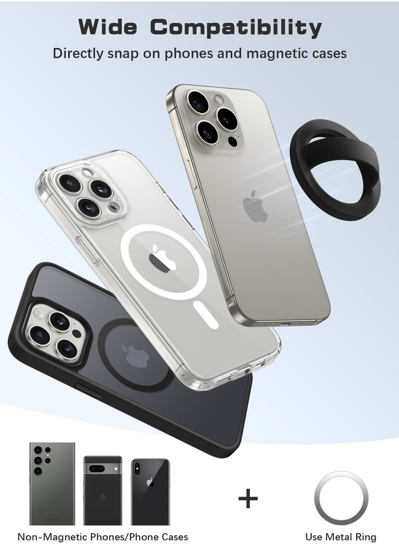سويدانبوكس - قبضة مغناطيسية للهاتف، متوافقة مع MagSafe، حلقة قابلة للإزالة مع حزام إصبع سيليكون ناعم، حامل حلقة للهاتف خلف الجهاز لآيفون 15/14/13/12 برو ماكس/بلس (أسود) - Image 1