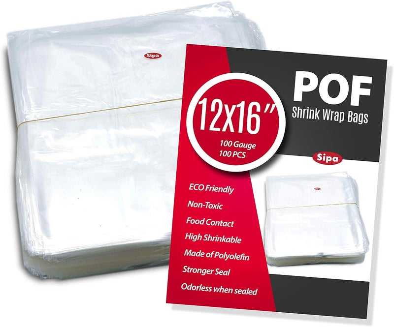 SIPA أكياس تغليف قابلة للانكماش SIPA 12x16 بوصة 100PCS 100 Gauge بدون فتحات خالية من الروائح مثالية لتغليف القرطاسية وإطارات الصور ولوازم الصابون وزجاجات الزيت والحرف اليدوية المنزلية للبيع - Image 1