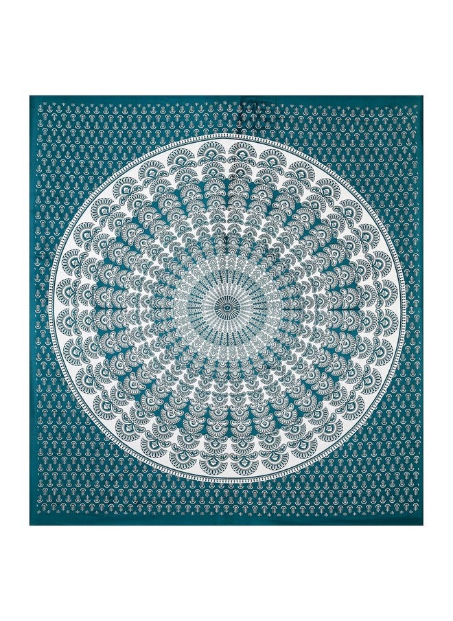 راجاستانكارت - ملاءة سرير مزدوجة من القطن الخالص بنسبة 100% من RajasthaniKart® مع غطائي وسادة (ملاءة سرير مزدوجة من القطن، رانغولي أخضر) - Image 1