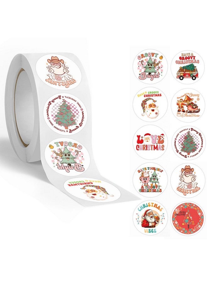 LRKNNO 500Pcs Cute Christmas Stickers Roll Merry Christmas Stickers Santa Claus Roll Stickers Xmas Tree Car Designs Holiday Round Labels Sticker For Christmas Gift Boxes Presents Cards Envelopes Decor - Image 1