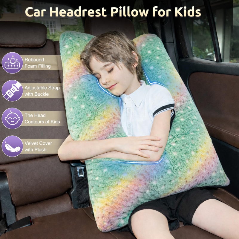 FAIORD Car Pillow for Kids, Travel Pillow with Adjustable Strap, Kids Floor Pillows Cushions for Adults and Children to Support Head and Body Road Trip Essentials (Green) - Image 2