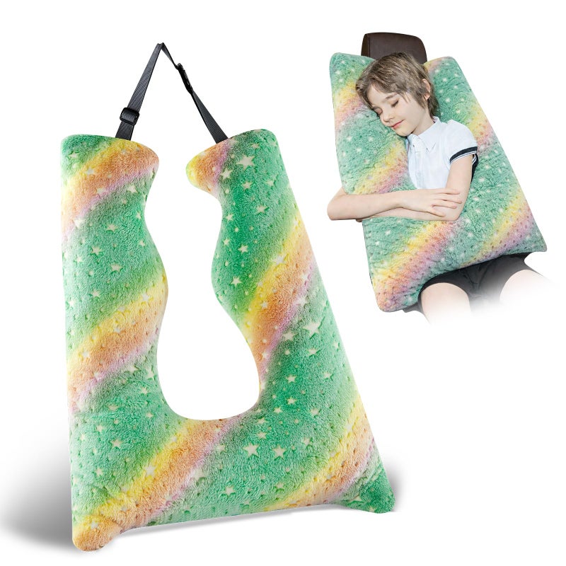 FAIORD Car Pillow for Kids, Travel Pillow with Adjustable Strap, Kids Floor Pillows Cushions for Adults and Children to Support Head and Body Road Trip Essentials (Green) - Image 1