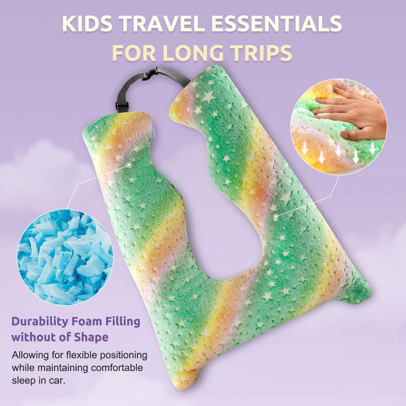 FAIORD Car Pillow for Kids, Travel Pillow with Adjustable Strap, Kids Floor Pillows Cushions for Adults and Children to Support Head and Body Road Trip Essentials (Green) - Image 4