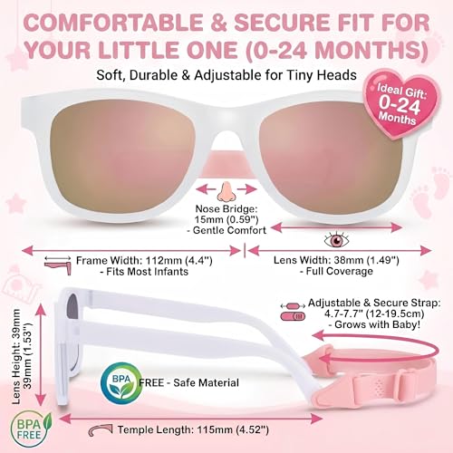 GLARDEFE Polarized Baby Sunglasses with Strap - Unbreakable Flexible Infant Sunglasses for Newborn Toddler Girls Boys Age 0-12 Months(Jelly White/Pink Mirror) - Image 5