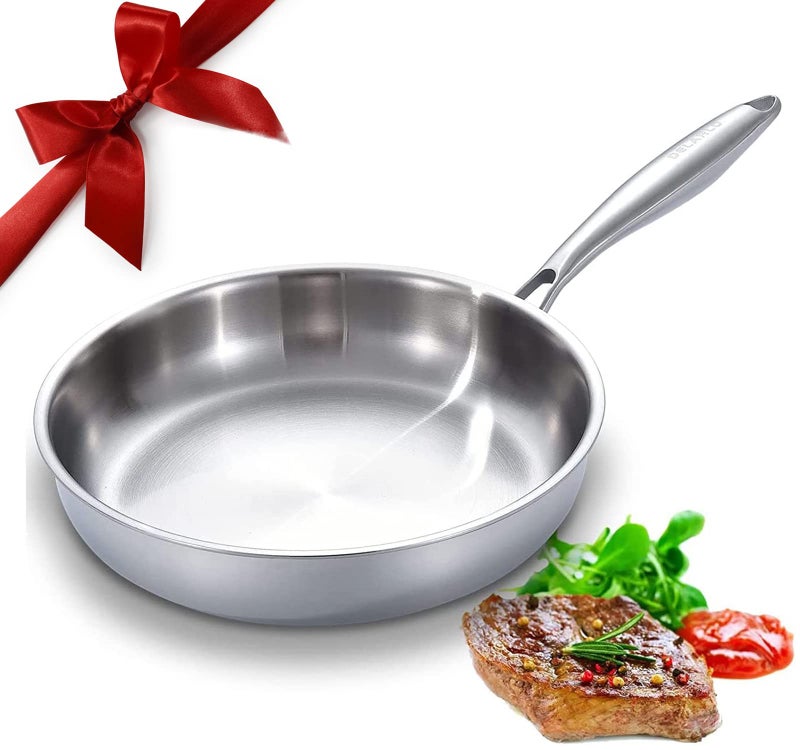 DELARLO DELARLO TriPly Stainless Steel 12inch Frying Pan All Cooktops Compatible Up to 600 Oven Safe Induction Skillet 125 inch Non toxic Cooking Surface Fast  Even Heat Durable Cookware 
