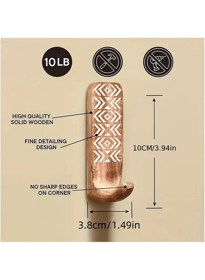 3 Piece Set Wooden Wall Hooks No Drill Installation Rustic Boho Decor for Bathroom - Image 4