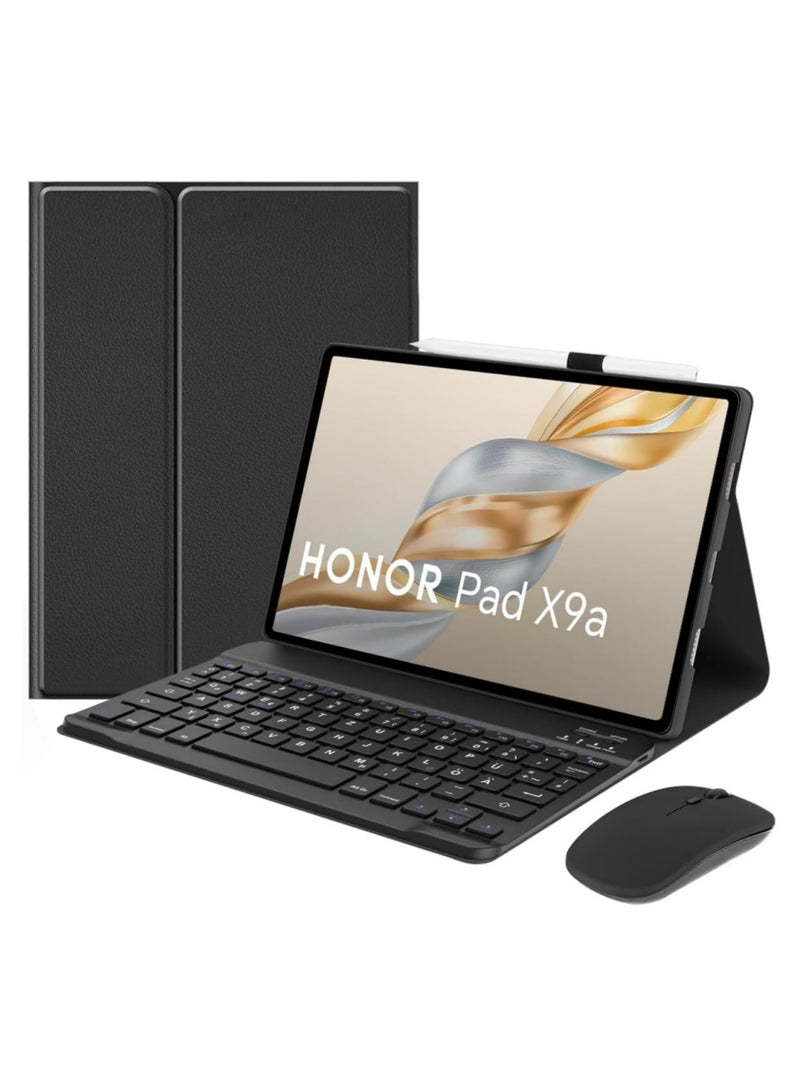 Adando [Arabic & English] Keyboard Case with Mouse for Honor Pad X9a 11.5-inch (2025 Model), Detachable Magnetic Rechargeable, Bluetooth Keyboard Case Cover with Wireless Bluetooth Mouse, 3 Angle Adjustment (Black) - Image 1