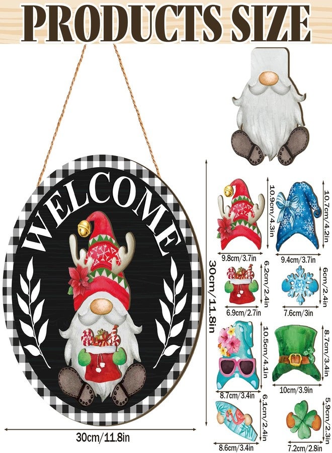 Qunclay Interchangeable Wooden Gnome Decor Holiday Seasonal Gnome Decorations with Magnet Pieces and Detachable Hats Changeable Welcome Sign for Home (Black Watercolor) - Image 2
