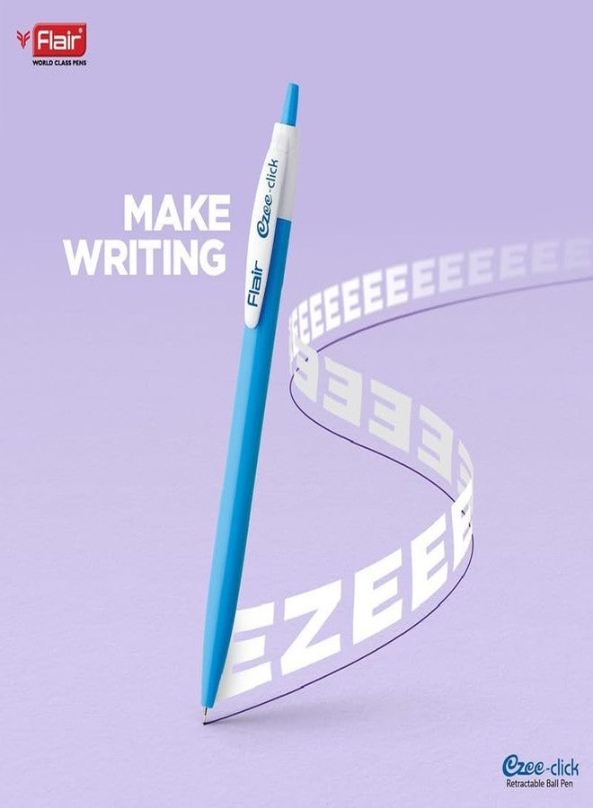 Flair Ezee Click Ball Pen Pouch Pack | 0.7 to 1 mm Tip Size | Retractable Mechanism With Comfortable Grip For Smooth Writing | Different Playful Body Colors | Blue Ink, Set Of 5 Pens x Pack Of 5 - Image 5