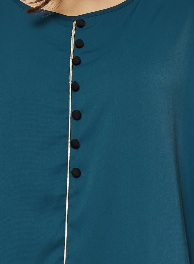 Styli Round Neck Batwing Sleeves Jalabiya with Piping Detail  - Image 3
