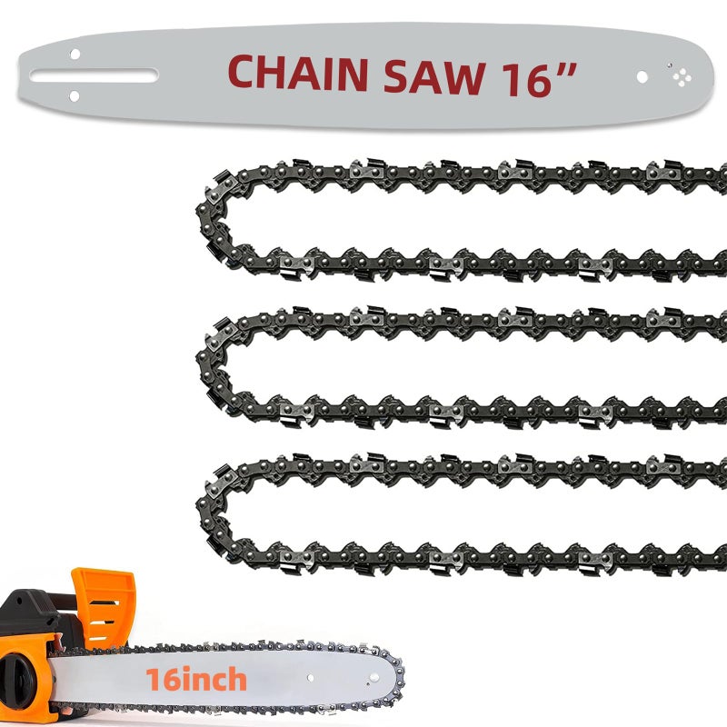 Fifchall 16 Inch Bar and Chain Combo, 16-Inch Replacement Chainsaw Bar and Chains 56 Drive Links .050" Gauge, 3/8" Pitch Compatible with Craftsman, Echo, Poulan (3Chains+1Bar) - Image 1