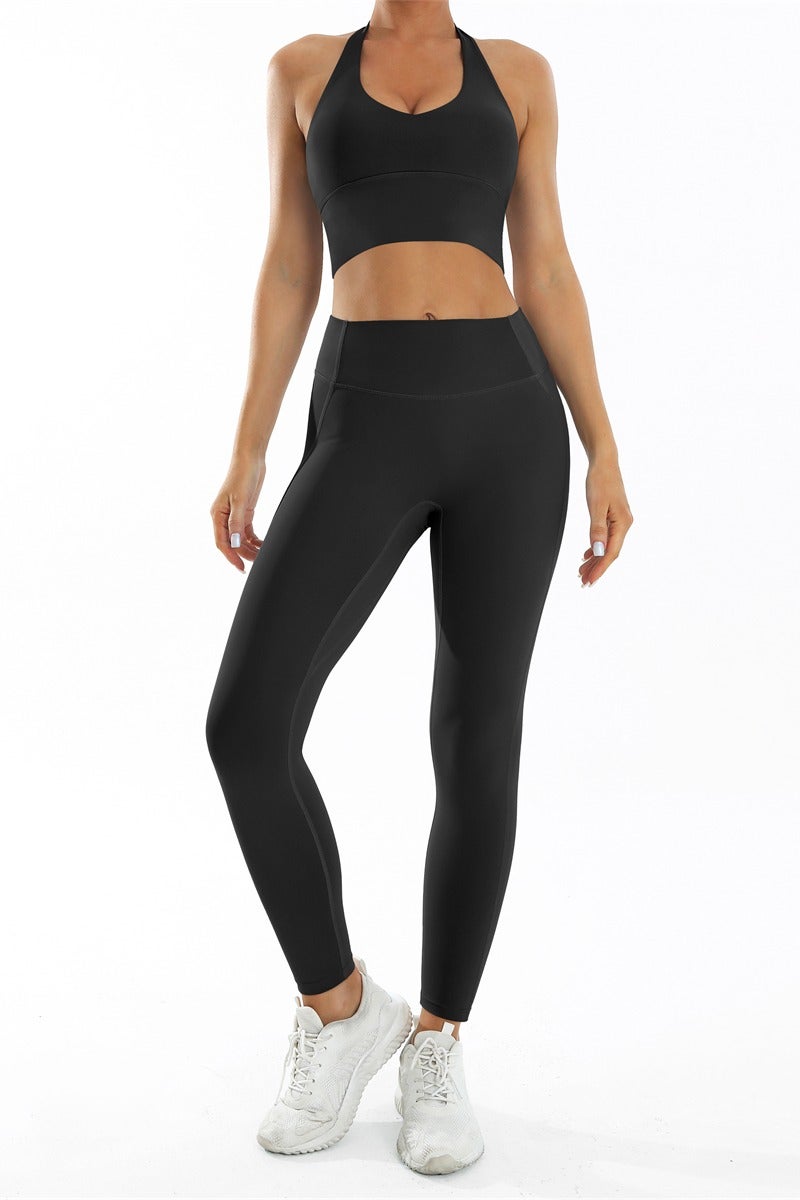 general Yoga Set for Women Gym Leggings Halter Sport Bras 2 Piece Gym Outfits Workout Suit Sportswear - Image 1