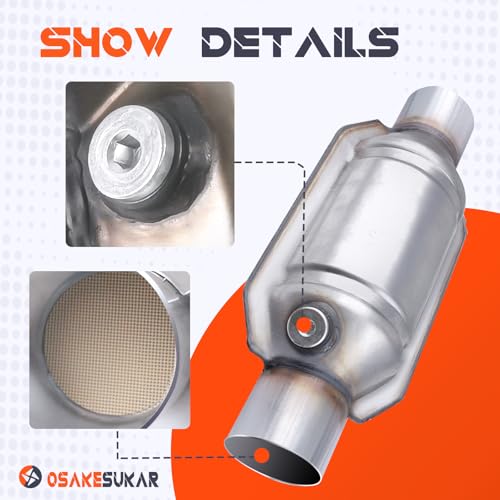 Osakesukar 3 Inch Universal Catalytic Converter 3" Inch Inlet/Outlet，2 Pack High Flow Catalytic Converter with Heat Shield and O2 Port - Image 4
