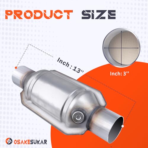 Osakesukar 3 Inch Universal Catalytic Converter 3" Inch Inlet/Outlet，2 Pack High Flow Catalytic Converter with Heat Shield and O2 Port - Image 3
