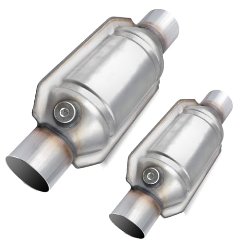 Osakesukar 3 Inch Universal Catalytic Converter 3" Inch Inlet/Outlet，2 Pack High Flow Catalytic Converter with Heat Shield and O2 Port - Image 1
