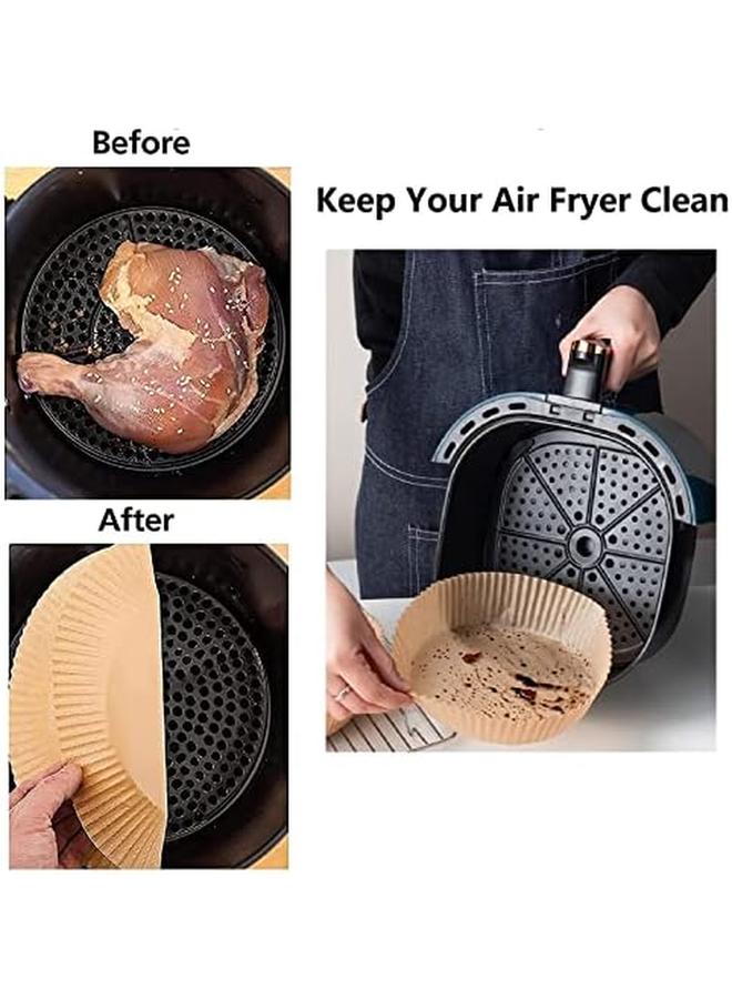 SHOWAY 100Pcs Air Fryer Disposable Paper Liner 7.9Inch 20Cm Non Stick Air Fryer Liners Round Food Grade Baking Paper For Air Fryer Oven Roasting Microwave Brown Paperl01 100P - Image 3