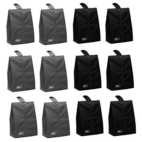Lify Shoe Storage Organizer Bags Set, Water-Resistant Nylon Fabric with Sturdy Zipper for Traveling (12 Piece Pack) (Black (6Pcs) + Grey (6Pcs)) - Image 1