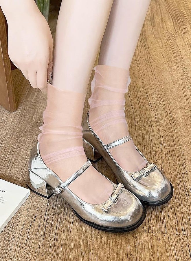 Violet Mist Women's Lace Socks Ankle High Sheer Mesh Slouch for Women Girls Cute Tulle Lace Loose Transparent Dress Socks Decorated, Solid Color-5pack - Image 4